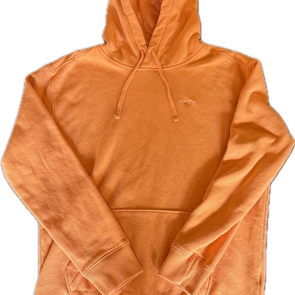 Hollister Men’s Small Sweatshirt Hoodie Orange Drawstring Hood & Front Pocket